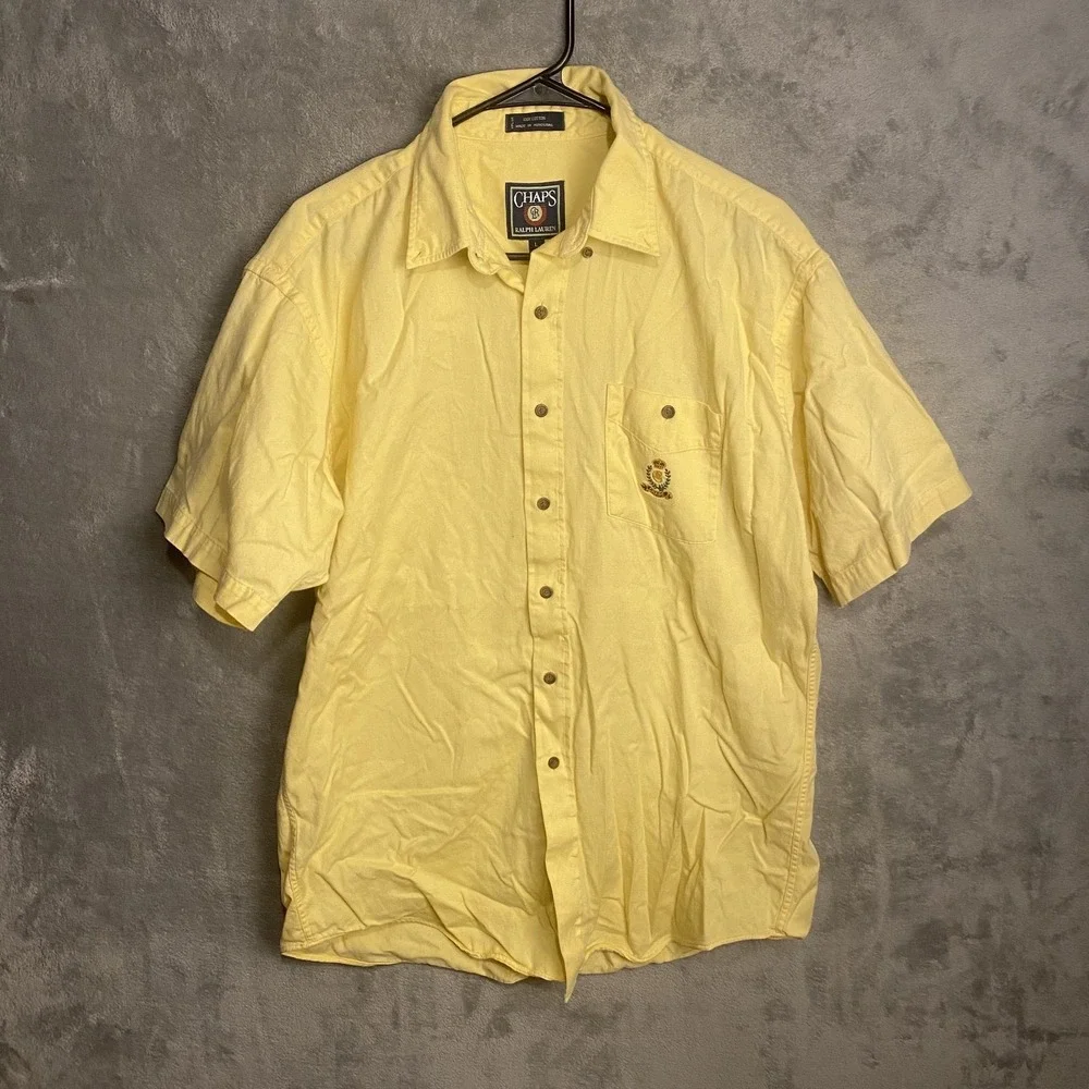 Chaps Ralph Lauren Mens Large Yellow Short Sleeve Button-Up Shirt